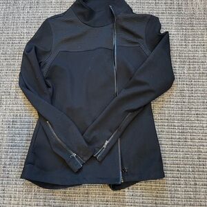 The Base Black Ribbed Knit Moto Style Jacket